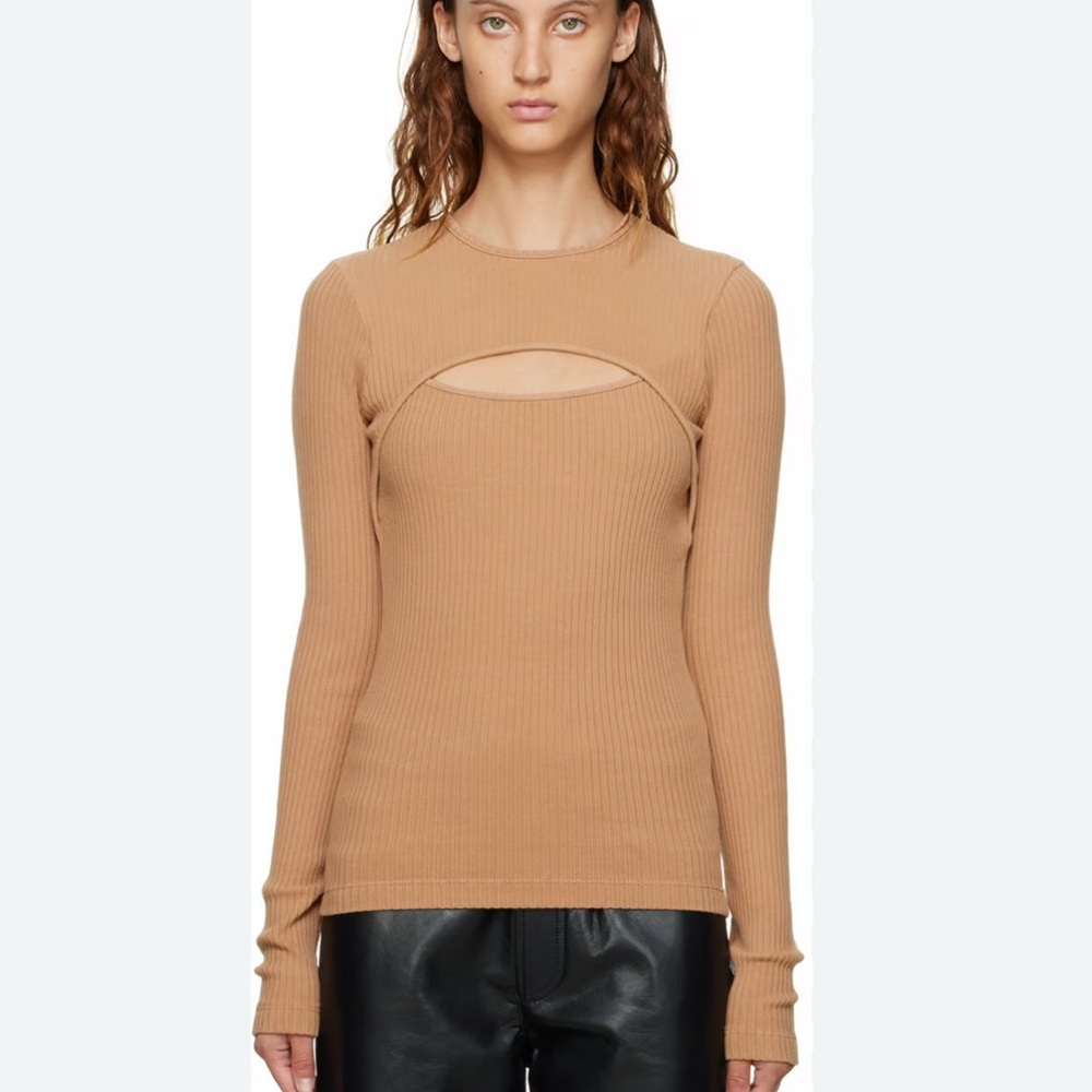 Agolde Tan Cut Out Lyza Fitted Long Sleeve Tee